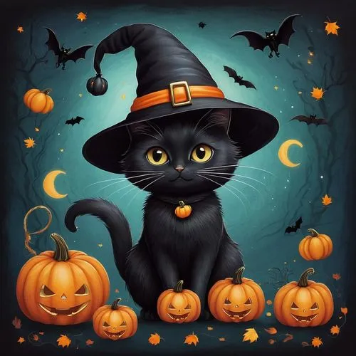 halloween cat,halloween black cat,samhain,halloween background,halloween wallpaper,haloween,Illustration,Abstract Fantasy,Abstract Fantasy 02