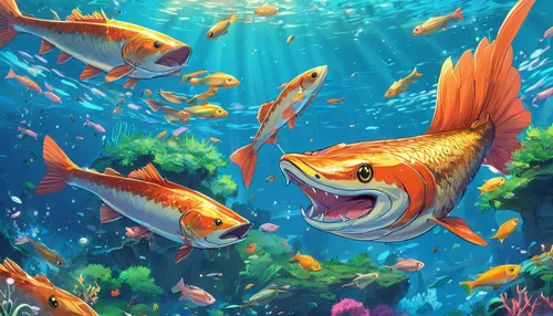 underwater background,school of fish,fishes,underwater fish,aquarium inhabitants,fish in water,aquarium,underwater world,coral reef fish,marine fish,aquarium fish,coral reef,fish,fish supply,nemo,goldfish,sea-life,aquaculture,ocean background,coral fish,Illustration,Japanese style,Japanese Style 03