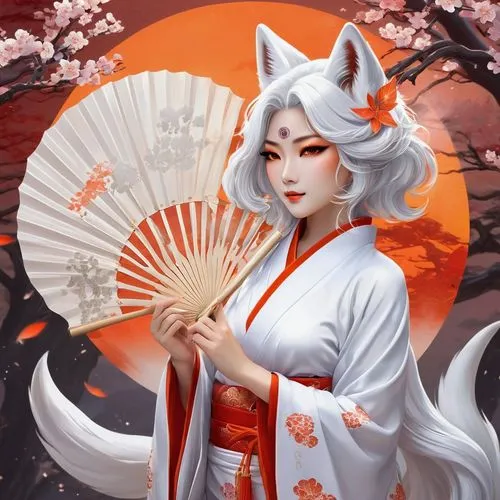 amaterasu,momiji,kitsune,tomoe,okami,shiranui,kazumi,geisha,yumiko,geisha girl,yukai,miko,kani,miyabi,maiko,hanfu,white blossom,white fox,shikigami,oriental princess,Conceptual Art,Daily,Daily 24