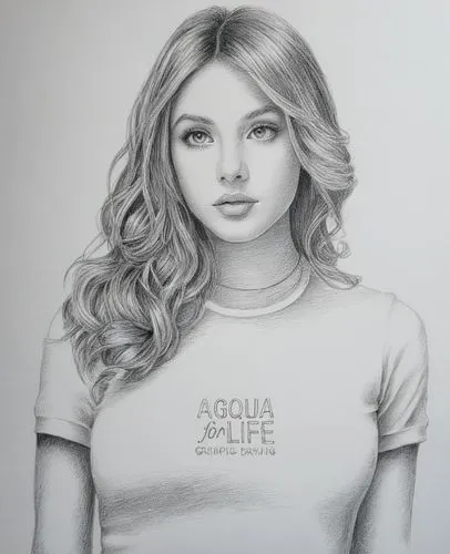 girl in t-shirt,abigaille,girl drawing,pencil drawing,graphite,margairaz,Illustration,Black and White,Black and White 30