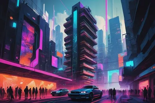 cybercity,futuristic landscape,cityscape,cybertown,cyberpunk,colorful city,cyberworld,futuristic,cyberscene,futurist,fantasy city,urbanworld,dystopian,neuromancer,city scape,metropolis,urban,cyberport,city at night,cityzen,Illustration,Realistic Fantasy,Realistic Fantasy 24