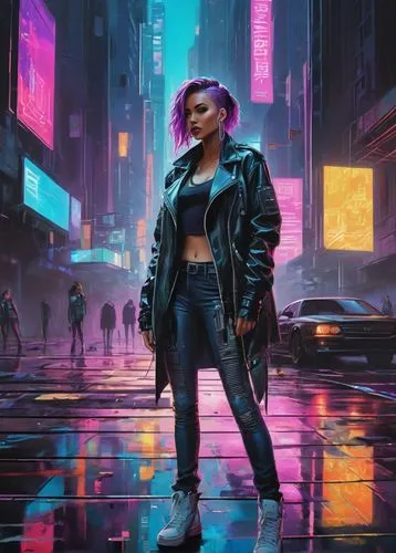 cyberpunk,futuristic,neon lights,dystopian,80s,urban,world digital painting,neon,neon light,pedestrian,renegade,ultraviolet,cyber,jacket,vapor,neon arrows,punk,cityscape,cg artwork,80's design,Illustration,Vector,Vector 07