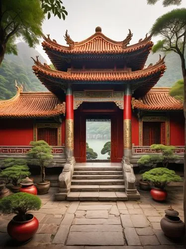 buddhist temple,wudang,asian architecture,the golden pavilion,hall of supreme harmony,buddha tooth relic temple,water palace,yunnan,hushan,yangling,golden pavilion,xiangshan,guizhou,hengshan,wenchuan,xingshan,qinshan,laoshan,liangshan,yangquan,Illustration,Retro,Retro 26