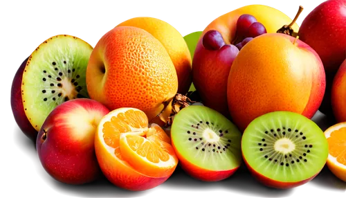 Colorful still life, ripe fruits, assorted varieties, apples, bananas, grapes, strawberries, peaches, kiwi, pineapple, orange, vibrant colors, detailed textures, reflective surface, shallow depth of f