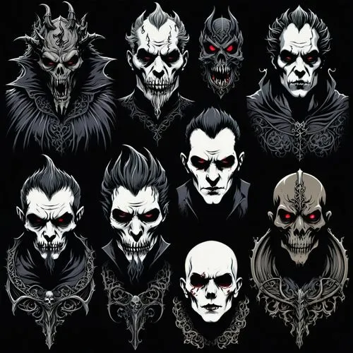 volturi,ryuk,skulls,madhouses,darzins,halloween masks,Illustration,Realistic Fantasy,Realistic Fantasy 46