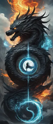 black dragon,nine-tailed,dragon li,dragon fire,dragon of earth,painted dragon,dragons,wyrm,dragon,dragon design,fire breathing dragon,draconic,chinese dragon,fire and water,yin and yang,yinyang,fantasy art,yin-yang,games of light,yin yang,Conceptual Art,Fantasy,Fantasy 12