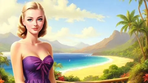 hawaiiana,connie stevens - female,south pacific,blue hawaii,landscape background,beach background