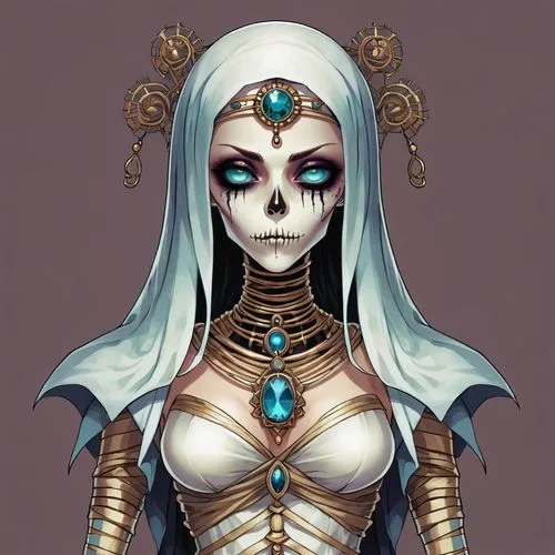 estess,boho skull,mediatrix,catrina calavera,dark elf,priestess,Illustration,Abstract Fantasy,Abstract Fantasy 11