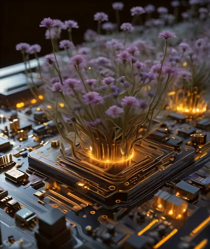 fractal design,fractal environment,computer art,circuitry,fractal lights,virtual landscape,cinema 4d,flower arrangement lying,flower arrangement,circuit board,flower clock,3d render,3d rendering,compu