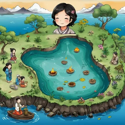 mushroom island,tiribocchi,bocchi,lake tanuki,hotspring,floating islands,Unique,Design,Infographics