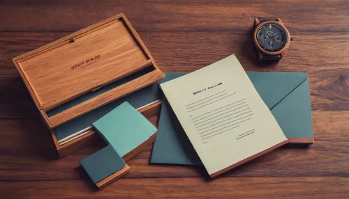 Craft a romantic love letter inspired by the elegance and craftsmanship of Grovemade accessories.,wooden mockup,turquoise leather,wedding invitation,wooden box,book gift,clip board,teal and orange,off