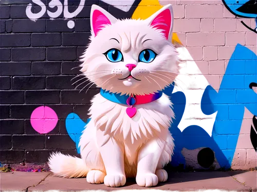 cartoon cat,pink cat,cat vector,doll cat,alley cat,street cat,cat kawaii,cute cat,cat on a blue background,turkish angora,blue eyes cat,cute cartoon character,cat with blue eyes,doodle cat,the pink panter,breed cat,ragdoll,cats angora,white cat,animals play dress-up,Conceptual Art,Graffiti Art,Graffiti Art 07