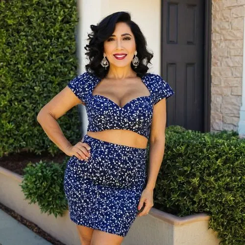 beautiful latina mom posing wearing shrunken clothing,polka dot dress,blue dress,social,blue checkered,floral dress,jasmine sky,cocktail dress,party dress,pencil skirt,vintage dress,jasmine virginia,r