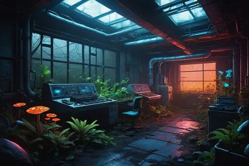 greenhouse,aquarium,aqua studio,conservatory,terrarium,juice plant,research station,winter garden,refinery,cold room,jungle,lost place,environment,sci fi surgery room,tropical jungle,computer room,underwater oasis,abandoned place,fractal environment,plants,Conceptual Art,Sci-Fi,Sci-Fi 25