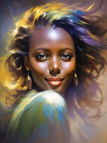 rolf armstrong art style, flowing hair, *abstract art, vibrant colors, high contrast, modern art style, detailed features, dynamic composition, acrylic painting, high quality, vibrant, abstract, moder