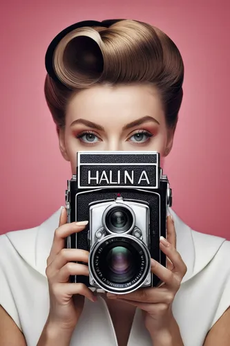 Unleash your creativity with the Halina camera,halina camera,halina 6-4,halme,a girl with a camera,gena rolands-hollywood,photo-camera,haifa,the blonde photographer,retro 1950's clip art,camera illust