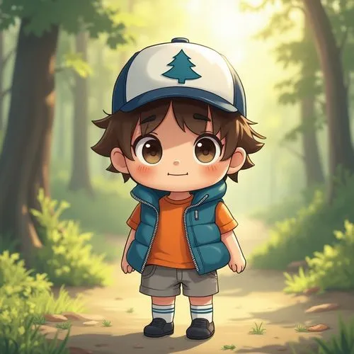 dipper,forest walk,pines,ryoma,tolkun,cute cartoon character