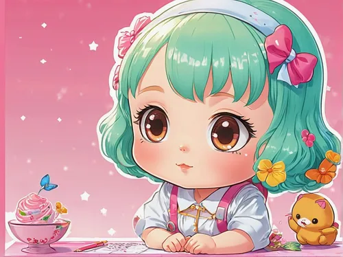 kawaii ice cream,donut illustration,chibi girl,chibi,kawaii,naginatajutsu,doll kitchen,cup cake,malasada,cute cartoon character,kawaii food,kusa mochi,kawaii cactus,japanese kawaii,pan dulce,tea party,cupcake background,soft pastel,kawaii girl,tea party cat,Illustration,Japanese style,Japanese Style 02