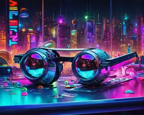 cyber glasses,cyberpunk,color glasses,80's design,neon drinks,neon cocktails,neon,80s,neon ghosts,neon colors,futuristic,colorful city,neon lights,neon candies,neon light,kids glasses,fantasy city,3d fantasy,cyber,neon coffee,Illustration,Realistic Fantasy,Realistic Fantasy 38