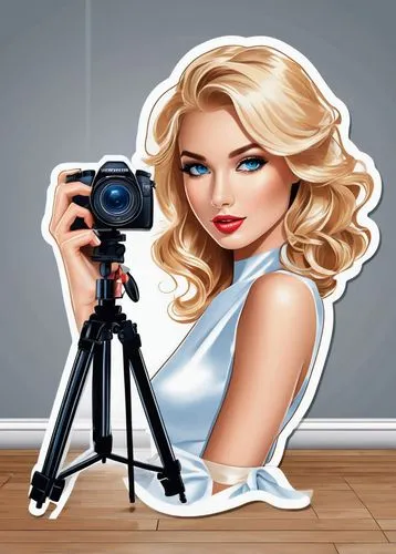 the blonde photographer,portrait photographers,camera illustration,photographer,camera photographer,photo-camera,photo lens,a girl with a camera,photo camera,photographic equipment,photographic background,wedding photographer,canon speedlite,slr camera,photography studio,photo model,photo painting,fashion vector,camera,photographing,Unique,Design,Sticker