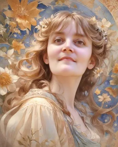 emile vernon,baroque angel,fragonard,musée d'orsay,principessa,perugini,portrait of a girl,juliet,hypatia,quirine,mucha,delenn,bellissima,aslaug,leighton,margairaz,mystical portrait of a girl,rococo,lucrezia,messalina,Digital Art,Watercolor