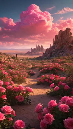 flowerful desert,landscape rose,cosmos field,way of the roses,blooming field,beauty scene,fantasy landscape,romantic rose,landscape background,desert landscape,flower field,free land-rose,pink carnations,desert desert landscape,cartoon video game background,symphonia,background design,rosewater,rosewall,pink dawn,Photography,General,Fantasy