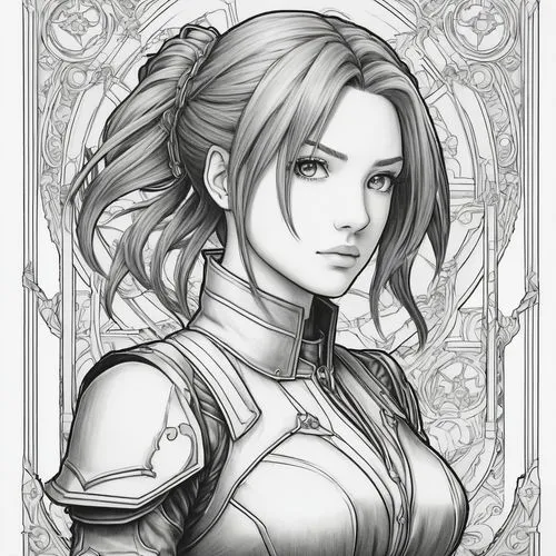 aerith,yuanji,sophitia,terra,lineart,jaina,Illustration,Black and White,Black and White 27