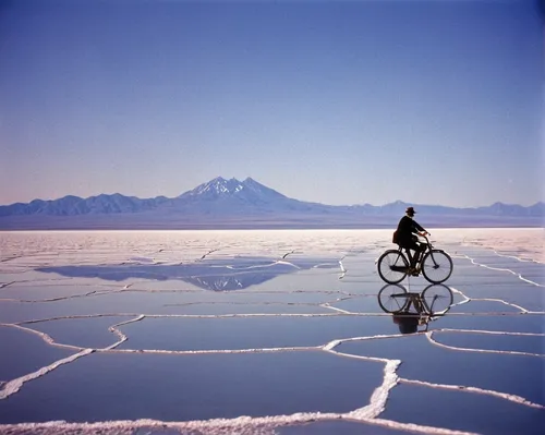 Image of Bike ride at the Salt Flats,salt-flats,bonneville,salt flats,salt flat,salt field,saltpan,salt desert,balance bicycle,the salar de uyuni,salar de uyuni,salt pan,great salt lake,cross-country 