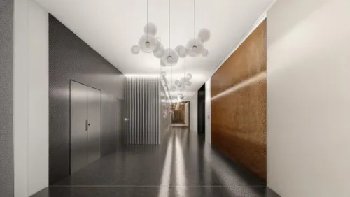 hallway space,hallway,corridor,3d rendering,daylighting,track lighting,ceiling light,ceiling lamp,wall lamp,ceiling lighting,hanging light,wall light,concrete ceiling,contemporary decor,interior modern design,ceiling fixture,render,room divider,search interior solutions,floor lamp