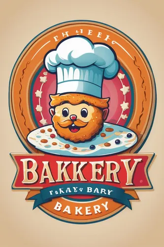 Create a fun and playful bakery logo with a cartoon style,bakery,bakery products,baker,baked goods,bake,pastry chef,baking equipments,baked,baker's yeast,cookware and bakeware,bakpia,flaky pastry,stor