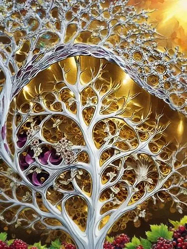 gold foil tree of life,fractals art,tree of life,flourishing tree,celtic tree,colorful tree of life,flower of life,magic tree,fractal art,mandelbulb,flower tree,blossom tree,fractal environment,fracta