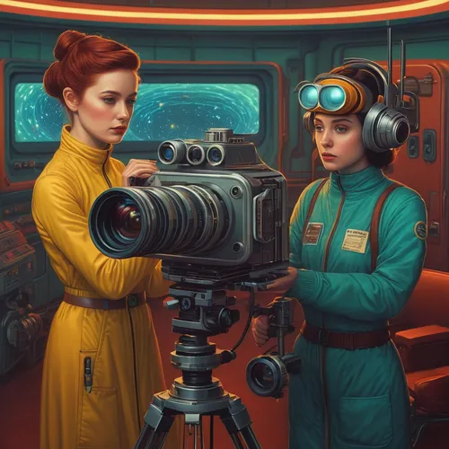 camera illustration,sci fiction illustration,cinematographer,retro women,transistor,astronomers,spy camera,science-fiction,camerist,astronomer,telescopes,binoculars,camera photographer,movie camera,spotting scope,sci-fi,sci - fi,science fiction,scifi,camera equipment,Conceptual Art,Daily,Daily 25