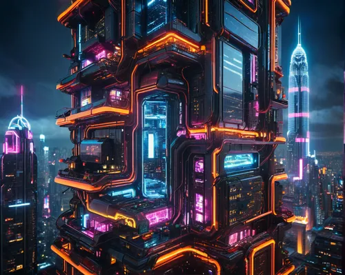 electric tower,cyberpunk,metropolis,urban towers,fantasy city,futuristic,futuristic landscape,scifi,cinema 4d,skyscraper,pc tower,futuristic architecture,high rises,colorful city,sci-fi,sci - fi,cellular tower,city blocks,shanghai,high-rises,Photography,General,Sci-Fi