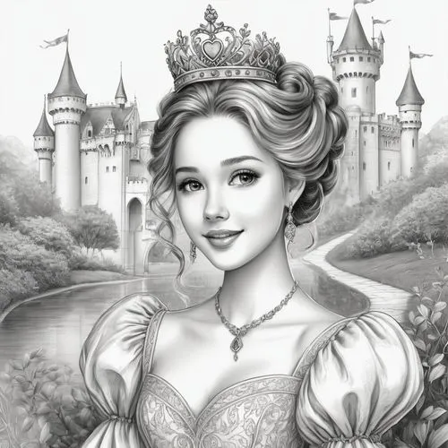 princess sofia,prinses,fairy tale character,princesse,princess,princess anna,Illustration,Black and White,Black and White 30