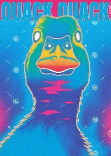 a psychedelic poster for the sound from the movie, ducky chicky,quacker,quack,quackwatch,quickbird,quahogs,quacks,Illustration,Japanese style,Japanese Style 04