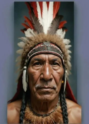 Stone age primitive red skin native american amazonian tribal headress feathers big nose male old man  ,war bonnet,the american indian,american indian,amerindien,red chief,native american,tribal chief