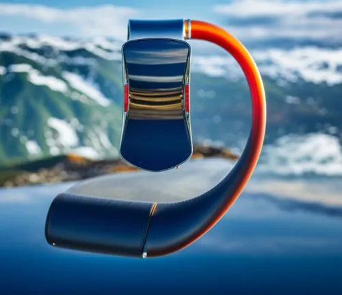 饱满的曲面，高级感，真实,the top of an object that looks like a boat,alphorn,aiguillette,carabiners,climbing trumpet,inflatable ring,curved ribbon,Photography,General,Realistic