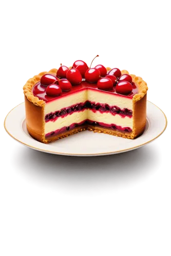 Torta, dessert, sweet, round shape, golden brown crust, creamy filling, cherry on top, decorative plate, soft lighting, shallow depth of field, warm color tone, 3/4 composition, close-up shot.,cherryc