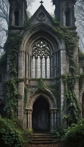 haunted cathedral,forest chapel,hall of the fallen,ruin,ruins,witch's house,nargothrond,gothic church,cathedral,abandoned place,sunken church,rivendell,margam,labyrinthian,cathedrals,the black church,abandoned places,ghost castle,the ruins of the,sanctuary,Illustration,Realistic Fantasy,Realistic Fantasy 43