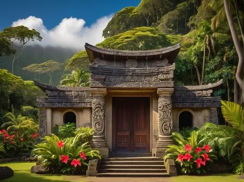 garden door,matityahu,fairy door,doorway,tropical house,samoa,hawai,polynesian,muhana,hawaii,iolani,front door,tambu,menehune,house entrance,the threshold of the house,nuuanu,doorways,ancient house,oahu,Art,Artistic Painting,Artistic Painting 32