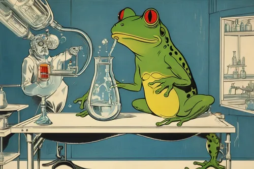 frog through,true frog,frog background,wallace's flying frog,kermit the frog,bullfrog,frogs,vintage illustration,green frog,chemist,absinthe,kermit,man frog,woman frog,bull frog,bottomless frog,frog,laboratory flask,laboratory,barking tree frog,Illustration,Black and White,Black and White 25