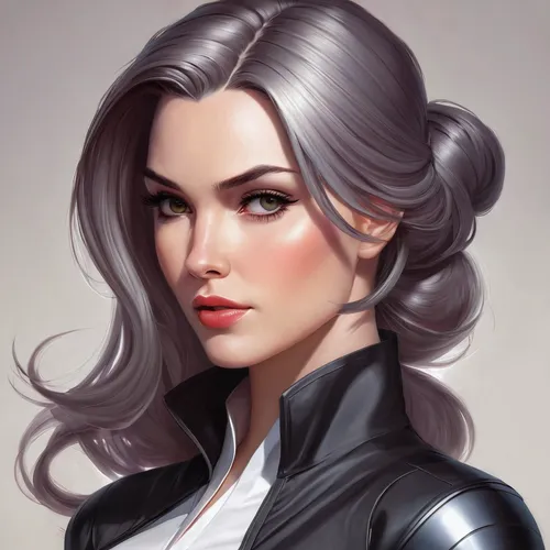 pompadour,catwoman,fantasy portrait,cg artwork,digital painting,harley,cruella,femme fatale,bouffant,custom portrait,head woman,black widow,leather jacket,portrait background,widow,della,veronica,retro woman,romantic portrait,cruella de ville,Conceptual Art,Fantasy,Fantasy 03