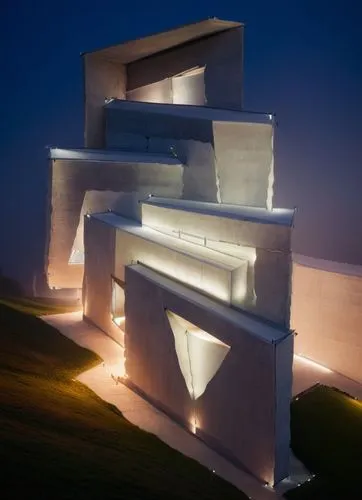 three modern buildings are illuminated at night,luminarias,gehry,snohetta,acconci,cube stilt houses,elbphilharmonie,Photography,General,Commercial