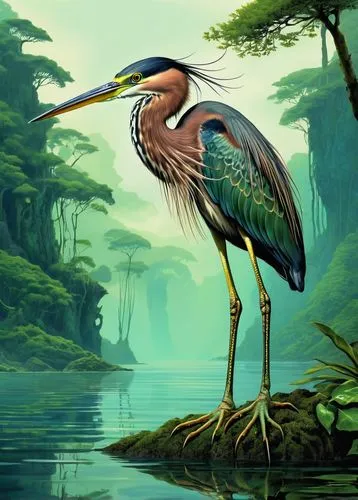 blue heron,ardea,confuciusornis,dendrobatidae,river kingfisher,tropical bird,Illustration,Realistic Fantasy,Realistic Fantasy 14