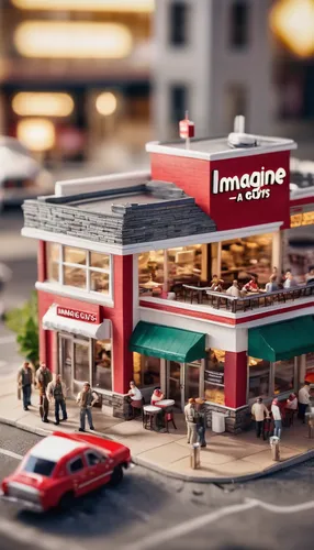 tilt shift,minimarket,miniature house,miniature figures,fast food restaurant,store fronts,restaurants,miniature,isometric,new york restaurant,a restaurant,store front,miniature cars,retro diner,imagine,drive in restaurant,inn,restaurants online,grocer,fine dining restaurant,Unique,3D,Panoramic