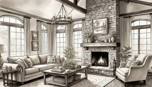 luxury home interior,sitting room,family room,living room,livingroom,fireplaces,fireplace,home interior,hovnanian,sunroom,fire place,interior design,interior decor,contemporary decor,modern living room,search interior solutions,interiors,interior decoration,furnishings,3d rendering,Illustration,Black and White,Black and White 30