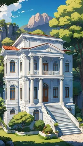 palladianism,mansion,dreamhouse,miramare,luxury property,country estate,Illustration,Japanese style,Japanese Style 03