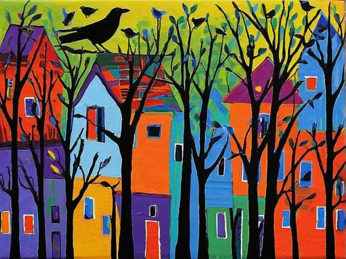 birdhouses,bird house,carol colman,bird home,birdhouse,colorful birds,houses clipart,robin redbreast,bird painting,songbirds,birds singing,halloween owls,colorful city,carol m highsmith,the birds,home landscape,halloween bare trees,row houses,folk art,cottages,Art,Artistic Painting,Artistic Painting 23