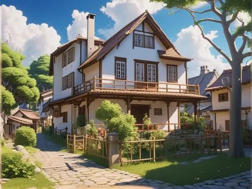 violet evergarden,studio ghibli,wooden houses,house painting,little house,apartment house,small house,wooden house,houses clipart,roof landscape,french building,traditional house,house by the water,ho