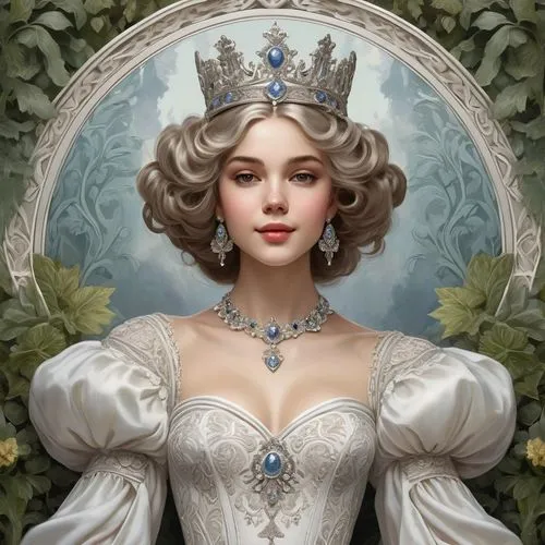 white rose snow queen,tiara,principessa,noblewoman,fantasy portrait,fairest,Illustration,Retro,Retro 08